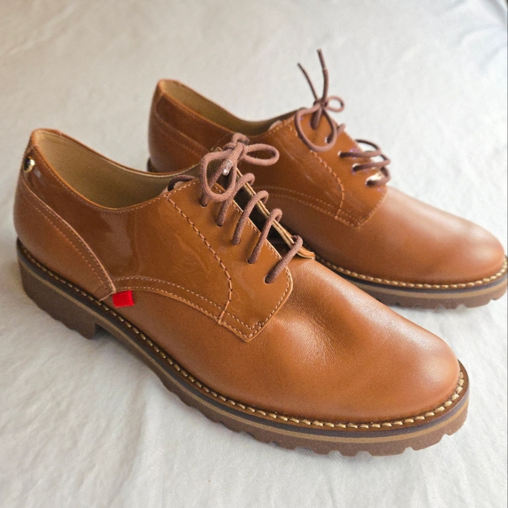 Marc Joseph New York Columbus Circle Lace Up Shoes 7.5 Cognac Napa Patent